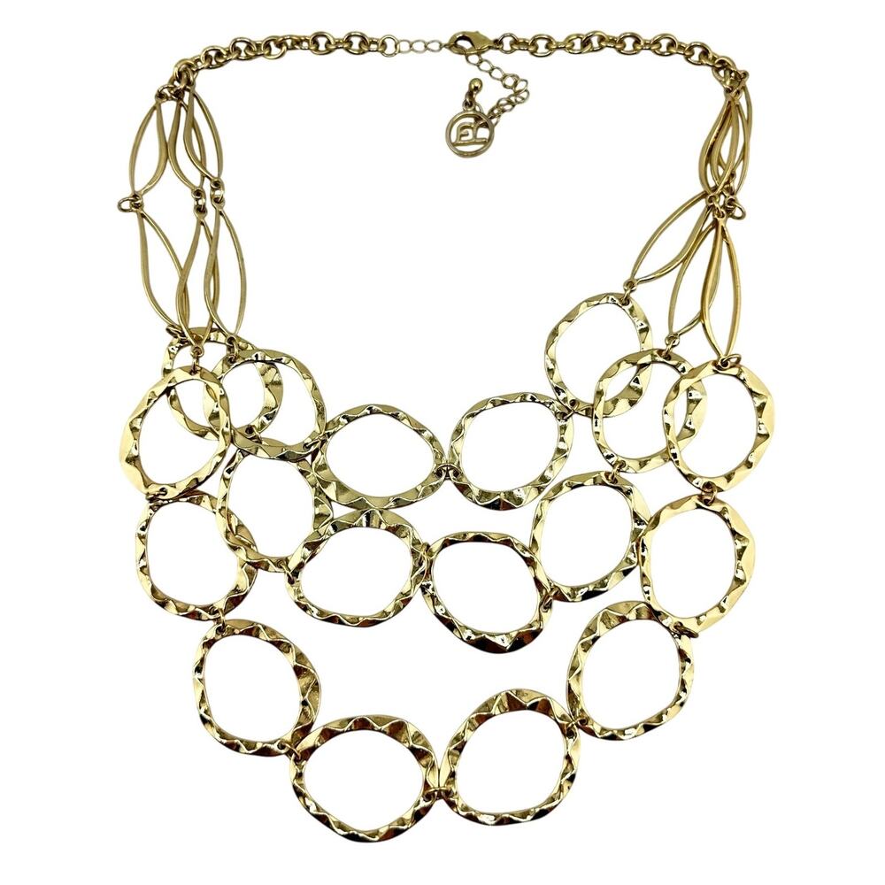 Erica Lyons Modern Triple Strand Hammered Rings Layered 21" Statement Necklace